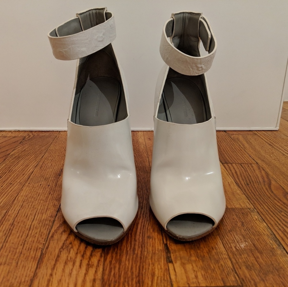 White Alexander Wang Peep Toe Ankle Strap Sandals
